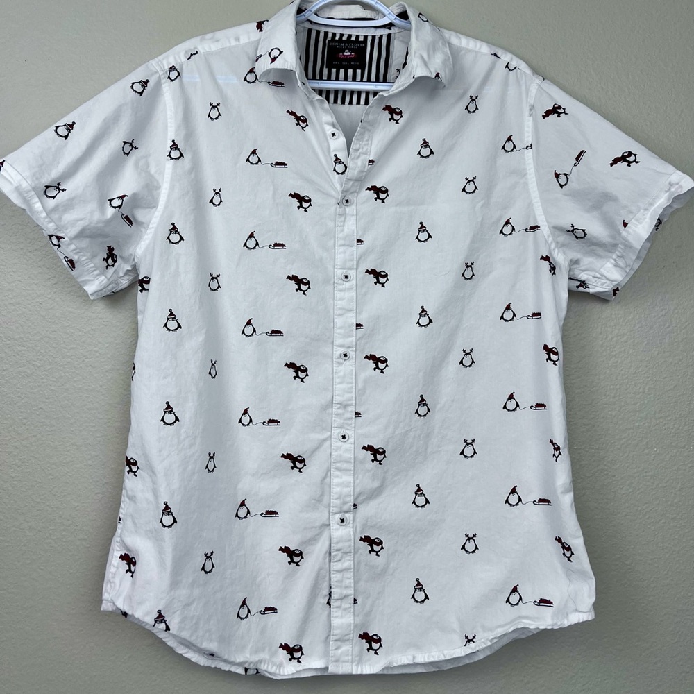 Denim & Flower Christmas Penguin Shirt, Size L 100% cotton